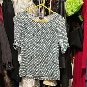 The Limited Black and White Smocked Short Sleeve Blouse